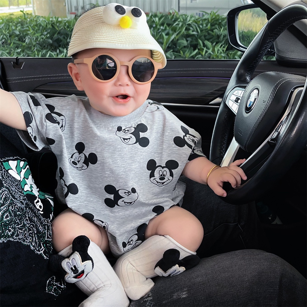 Áo Liền Quần Tay Ngắn In Hình Chuột Mickey Dễ Thương Thời Trang Mùa Hè Cho Bé Sơ Sinh Từ 0-24 Tháng Tuổi