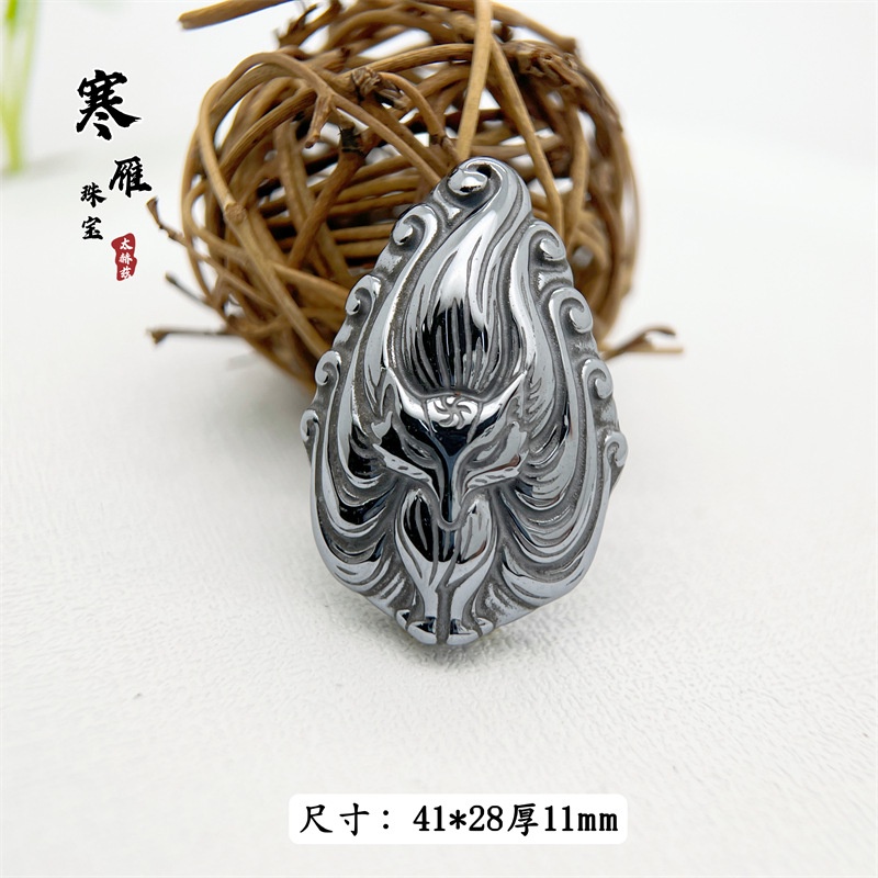 Mặt Dây Chuyền Đá Năng Lượng Tự Nhiên Khắc Hình Cáo Chín Tấc Cho Nam Và Nữ
