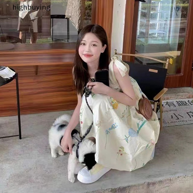 Đầm Midi Hai Dây Dáng Chữ A Họa Tiết Hoa Phong Cách Hàn Quốc Ngọt Ngào