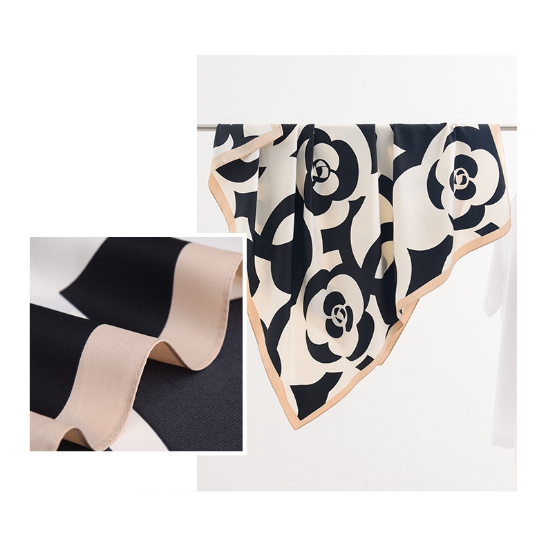 Khăn Choàng Cổ Hình Vuông 90 * 90CM In Họa Tiết Hoa Trà Thanh Lịch Thời Trang Xuân Hè 2023