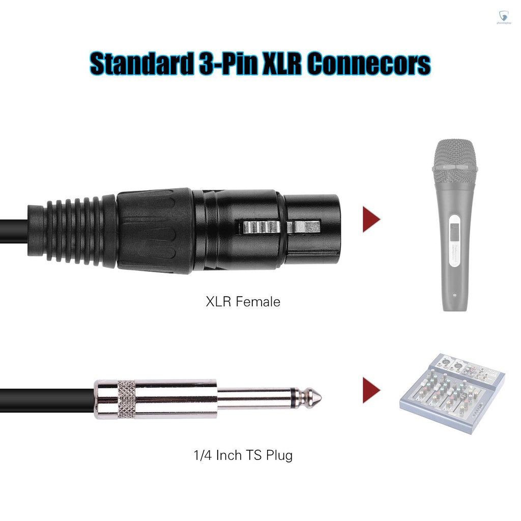 Dây Cáp Âm Thanh Chuyển Đổi Cổng XLR Sang Cổng 1 / 4 Inch TS Mono Giảm Tiếng Ồn 3m / 9.8ft