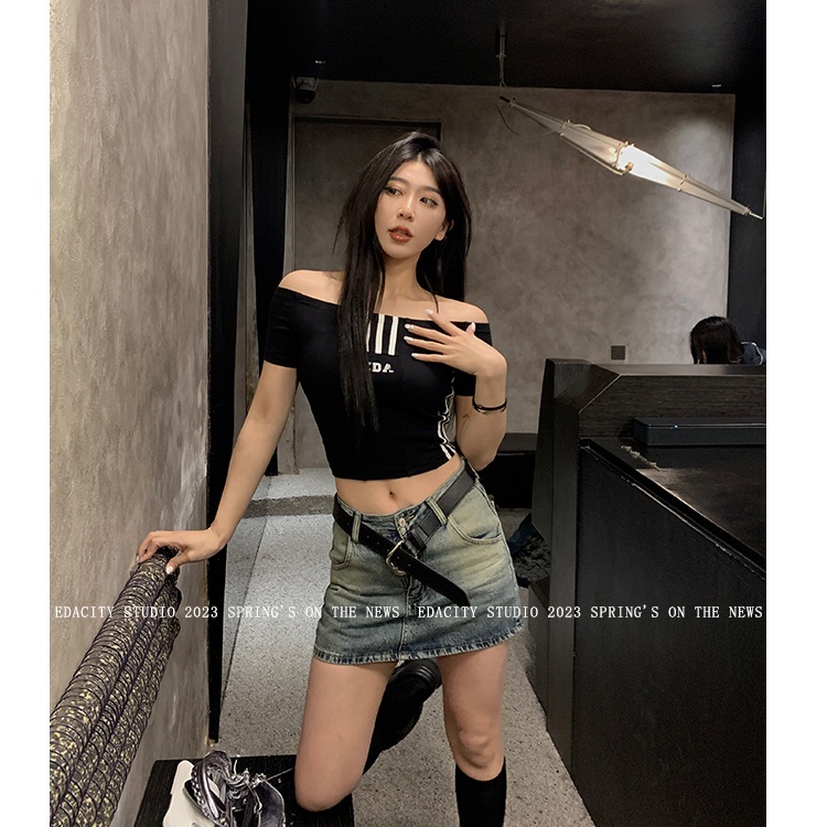 COZOK Áo Thun Tay Ngắn Dáng Ôm In Chữ Thời Trang Quyến Rũ Cho Nữ