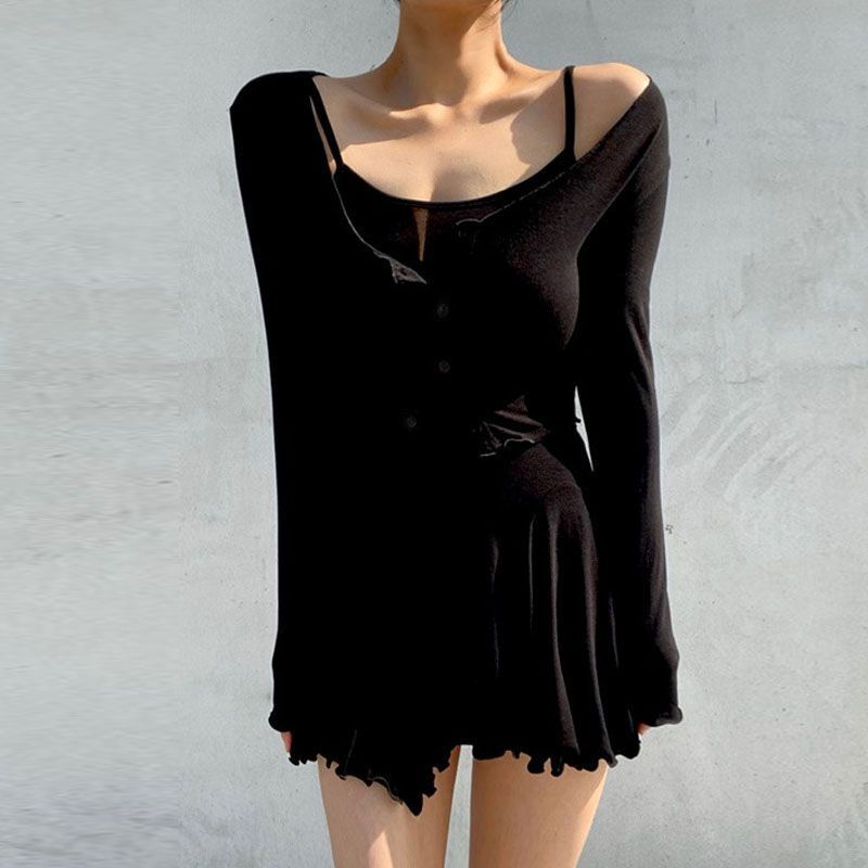 COZOK Set Đầm Không Tay Ôm Dáng + Áo Khoác Cardigan Dài Tay Xinh Xắn Thời Trang