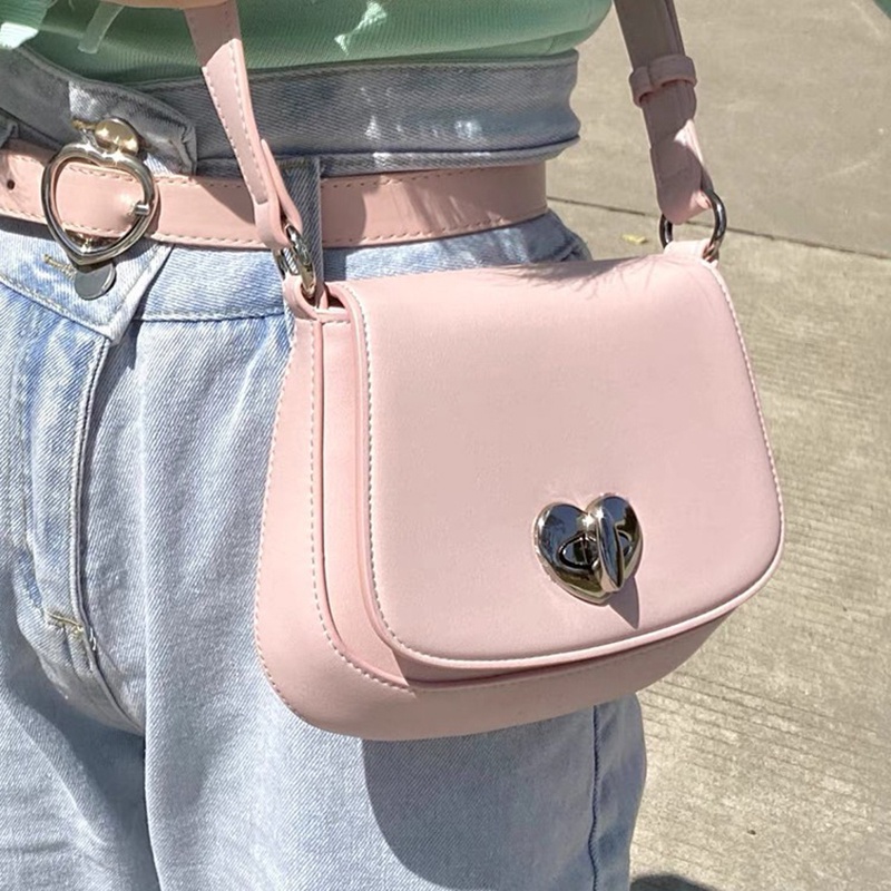 Túi Đeo Chéo Vai Có Khóa Hình Yên Ngựa Màu Trơn Dành Cho Nữ