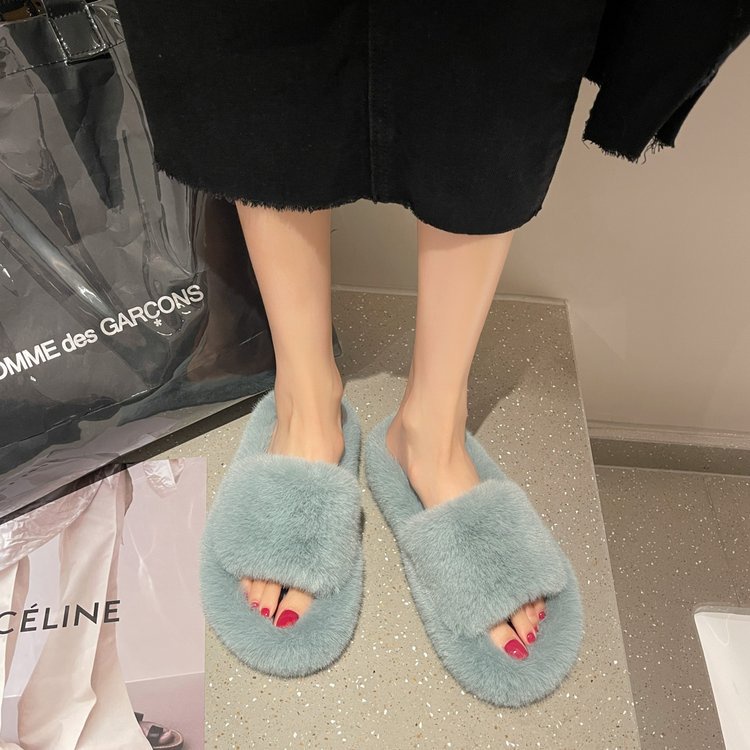 Dép Bông Quai Ngang Phủ Lông Dày Đế Cao 5cm Dễ Thương Thời Trang Mùa Thu Đông AA6252