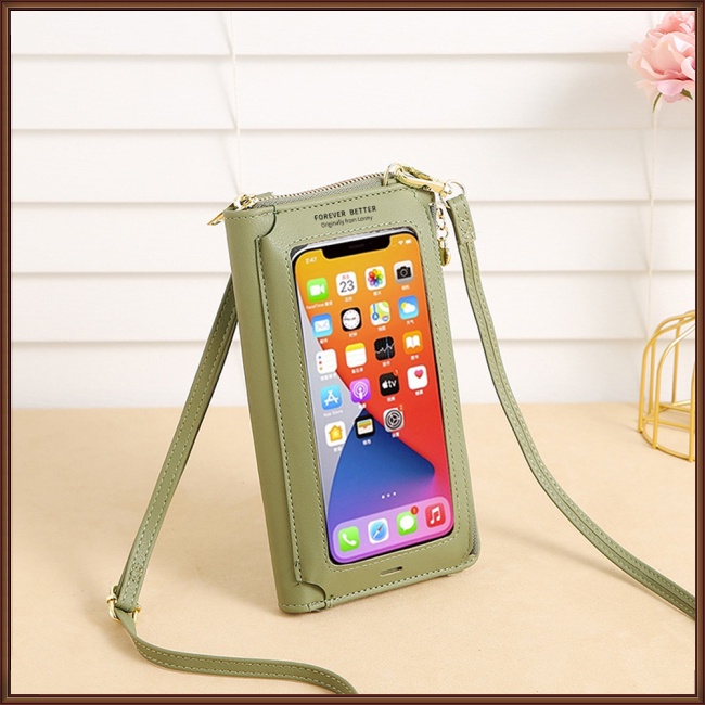 Túi Đeo Vai Mini Bằng Da Pu Nhân Tạo Trong Suốt Đựng Điện Thoại Chống Trộm Cảm Ứng Đa Năng