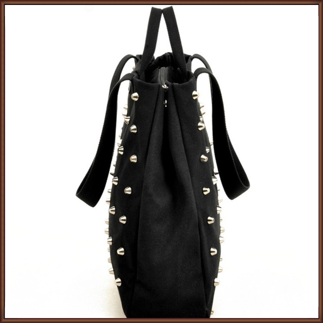 Túi Xách Đeo Vai Vải Bạt Phối Đinh Tán Thời Trang Nữ Cá Tính