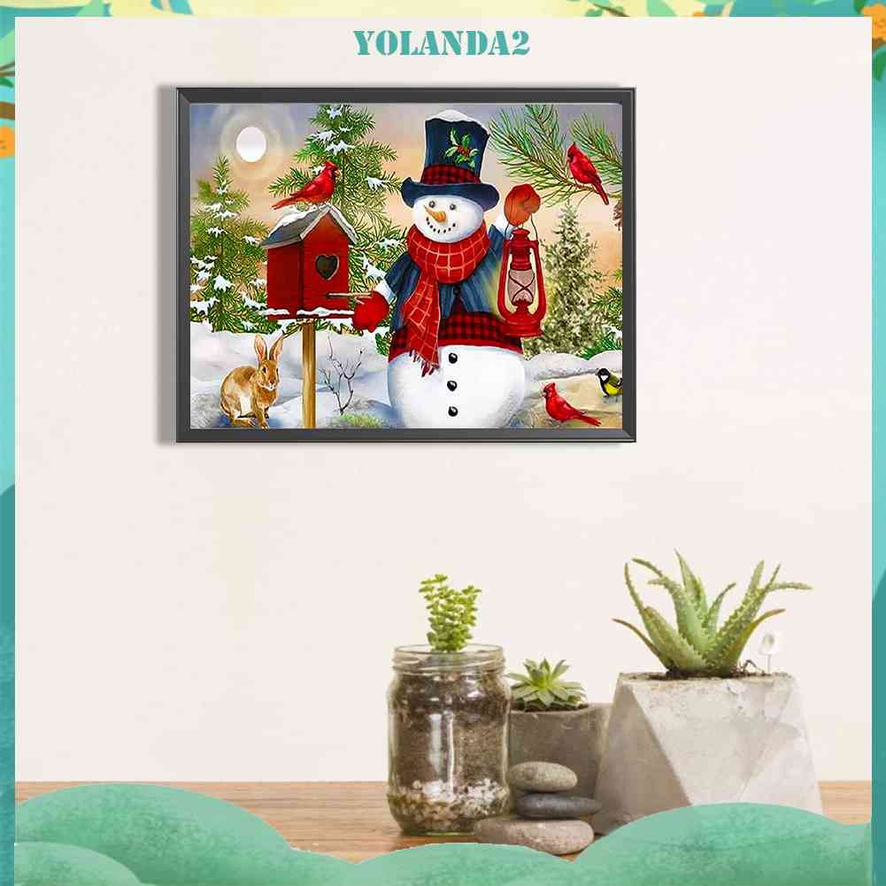 Tranh Đính Đá Kim Cương Toàn Bộ 5D DIY Hình Người Tuyết Giáng Sinh