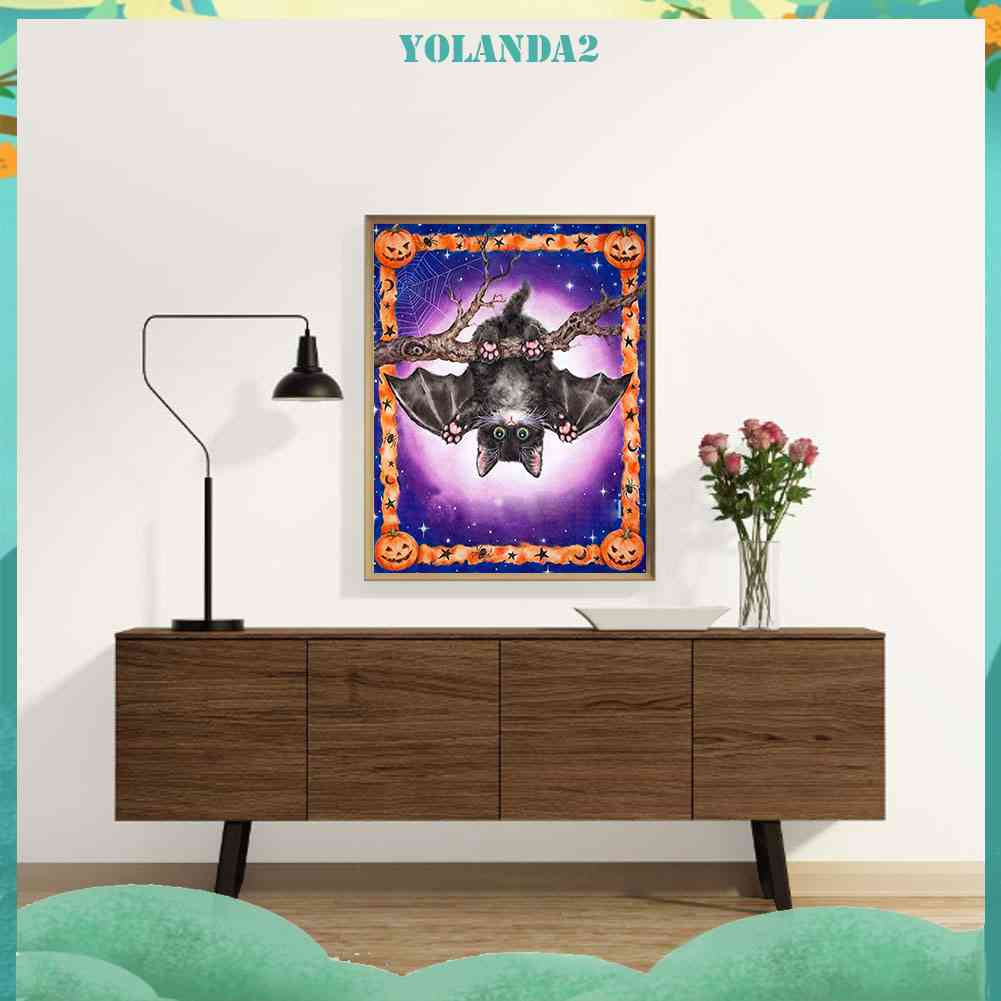 Tranh Đính Đá Kim Cương Toàn Bộ 5D DIY Hình Vẽ Mèo Dơi