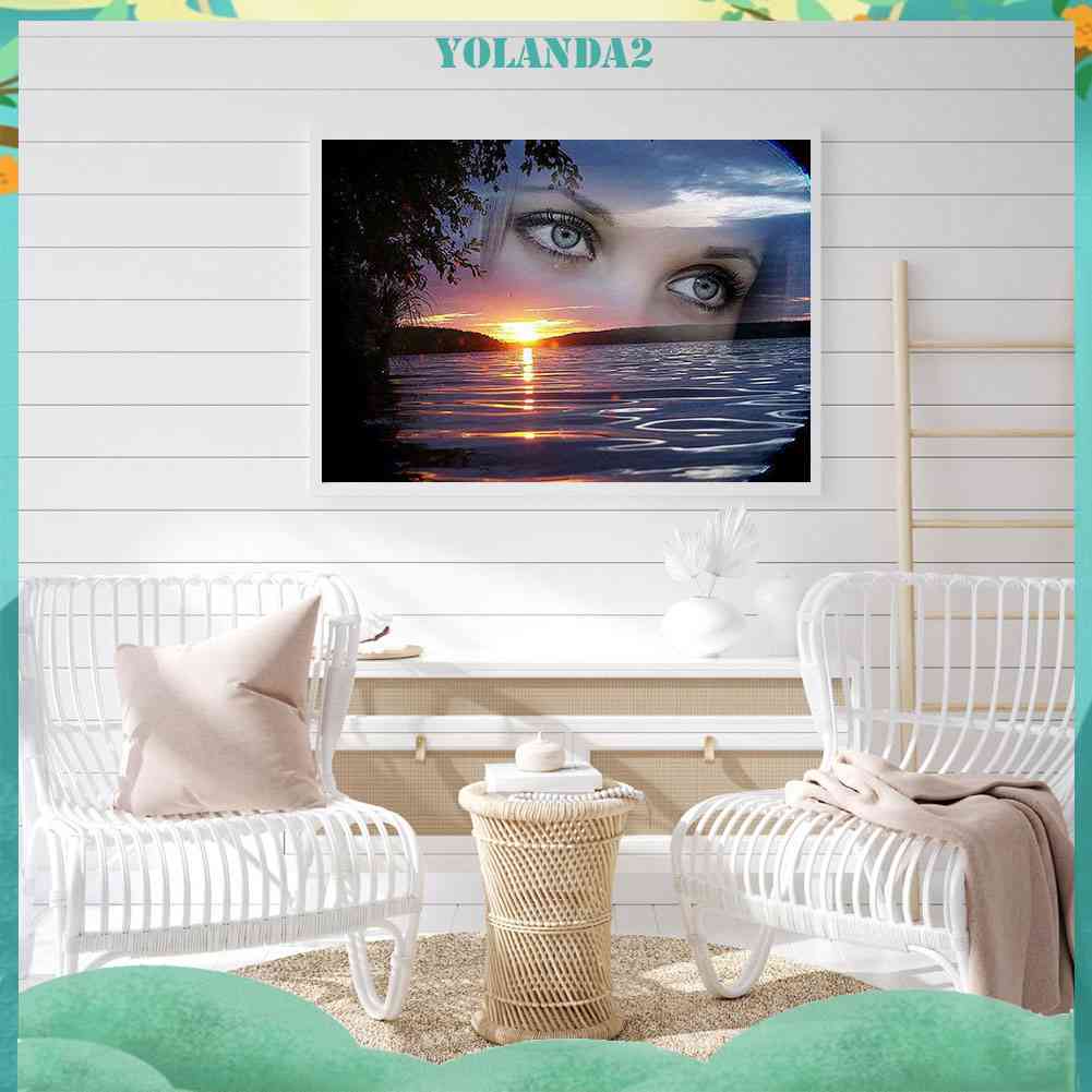 Bộ Tranh Đính Đá Tự Làm Toàn Diện Hình Đôi Mắt Trên Hồ