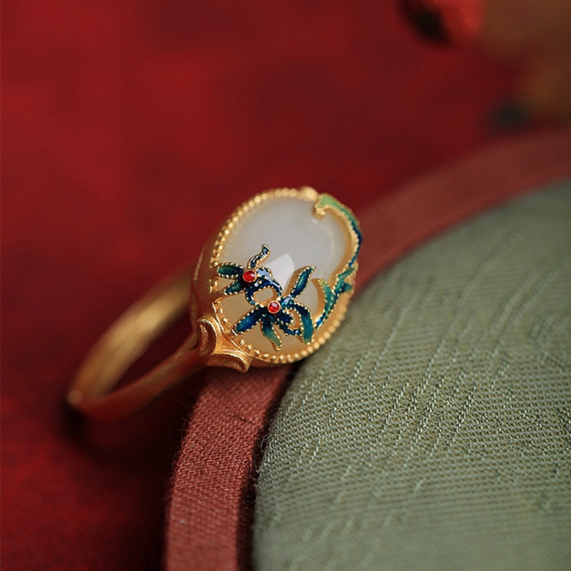 Nhẫn Hở Mạ Bạc 925 Đính Đá Ngọc Bích Thời Trang Cho Nữ