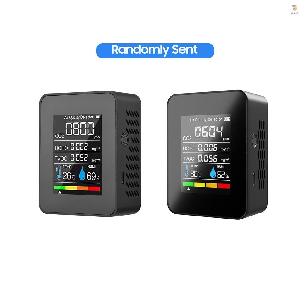 Thiết Bị Kiểm Tra Độ Ẩm Không Khí CO2 5 Trong 1 Formaldehyde HCHO TVOC Có Màn Hình LCD Sạc CO2 Cho Phòng Làm Việc Nhà Kính