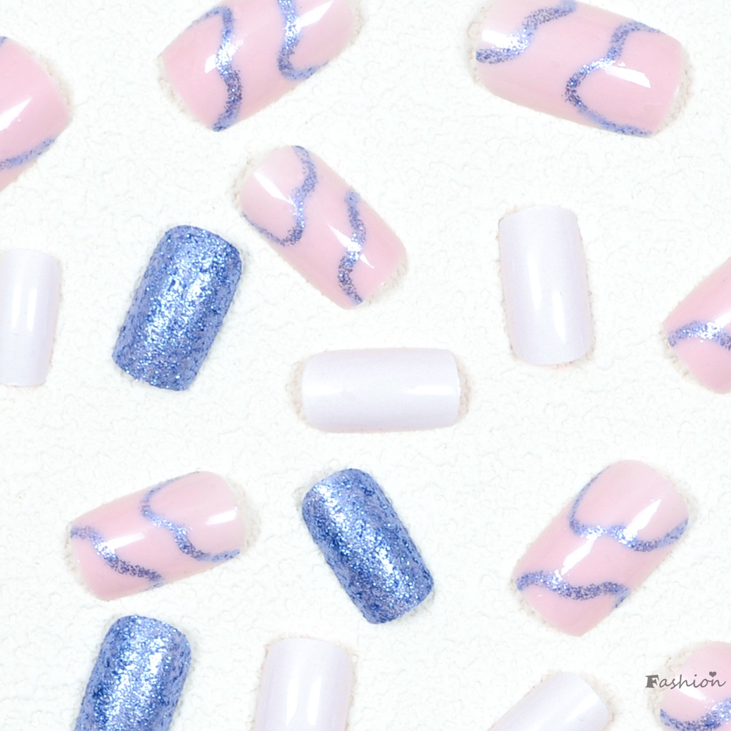 Bộ Móng Tay Giả Hình Vuông Đính Sequin Siêu Linh Hoạt Lâu Trôi