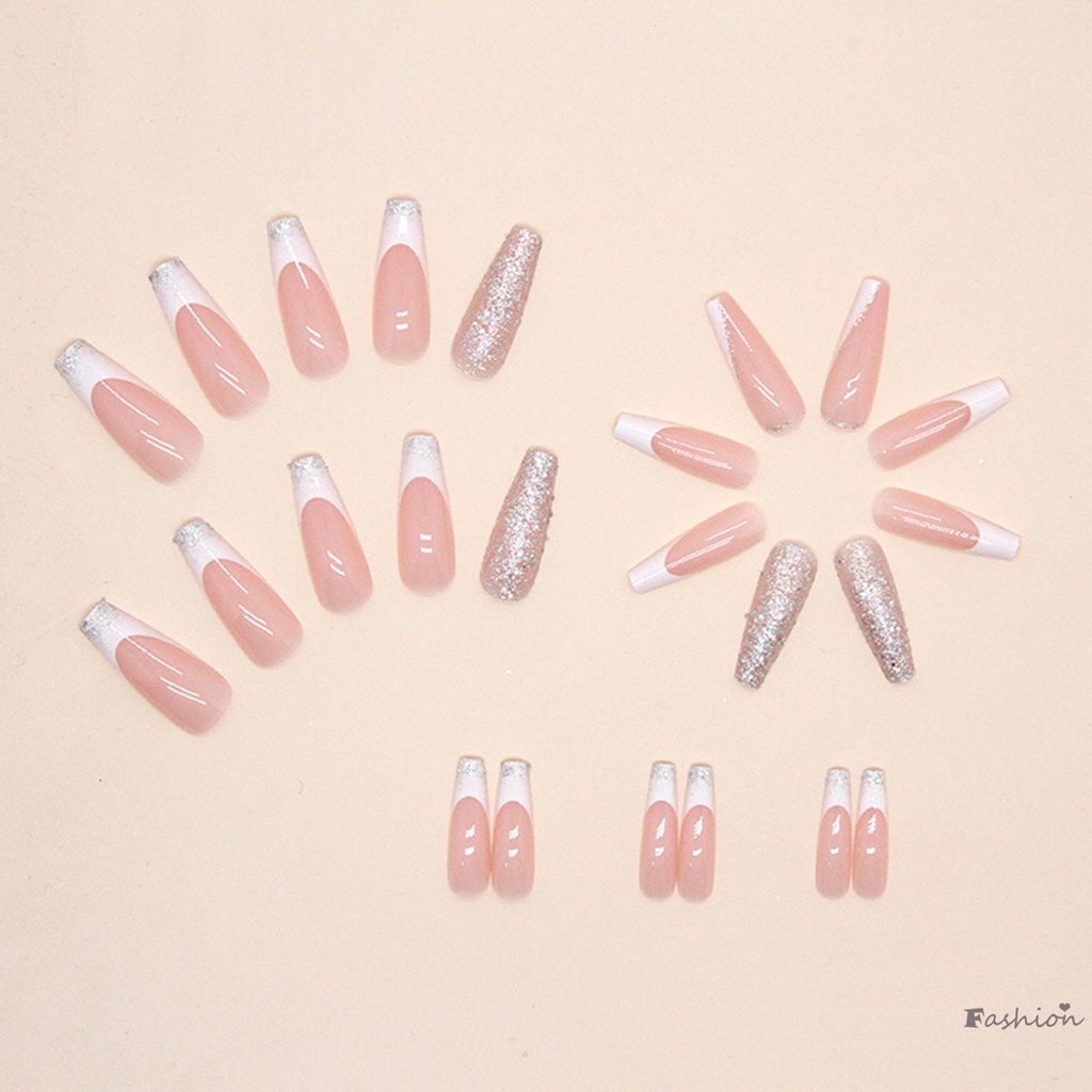 Móng Tay Giả Dài Màu Hồng Đính Sequin Lấp Lánh Lâu Trôi Chống Thấm Nước An Toàn Dùng Khi Múa Ba Lê