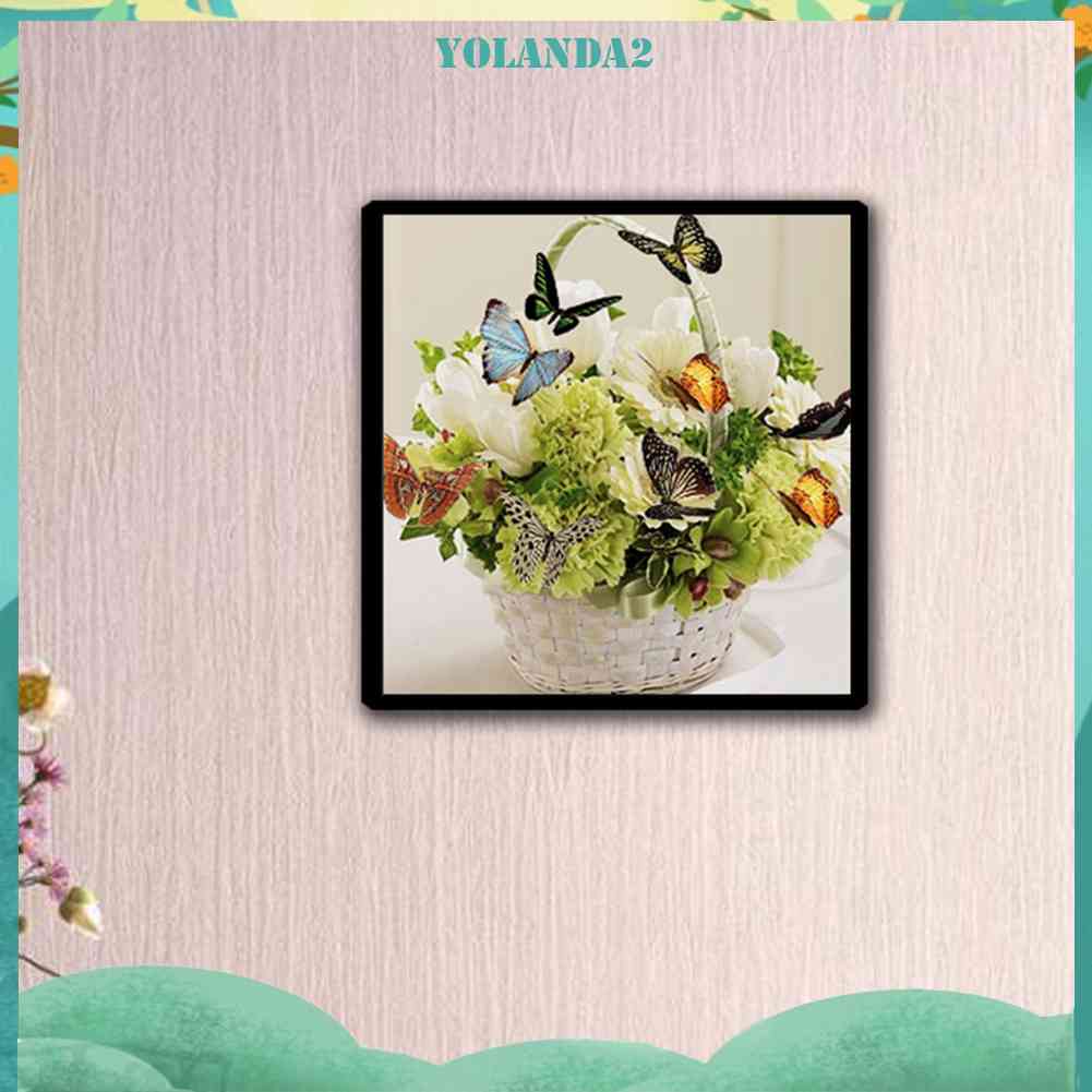 Bộ Tranh Đính Đá 5D Họa Tiết Giỏ Bướm Độc Đáo DIY Dùng Trang Trí Nhà Cửa