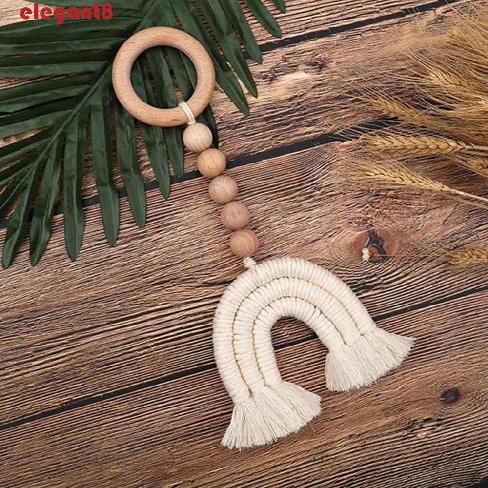 Chuỗi Hạt Gỗ Màu Cầu Vồng Treo Tường Trang Trí Phòng Bé|Dây Tua Rua Phong Cách Boho