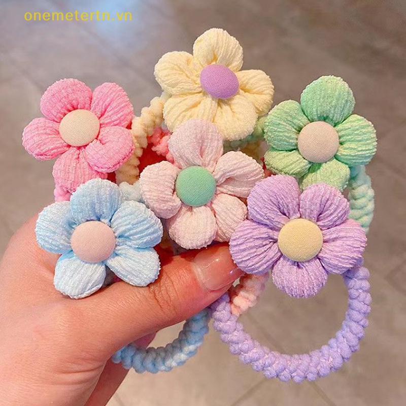 Dây Cột Tóc Cao Su Co Giãn Đính Hoa Lớn 6cm Màu Nhạt Thời Trang Dễ Thương Dành Cho Bạn Gái / Bé Gái