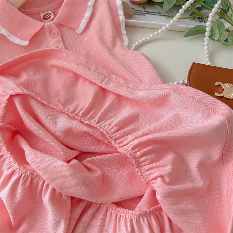 Hàng Có Sẵn Đầm Thể Thao Một Mảnh Tay Ngắn Màu Hồng Dễ Thương Thời Trang Mùa Hè Phong Cách Hàn Quốc Cho Bé Gái