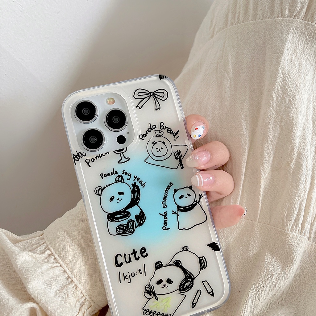 Ốp Điện Thoại TPU Silicon Mềm Trong Suốt Hình Gấu Trúc Cho iPhone11 12 13 14 Pro Max