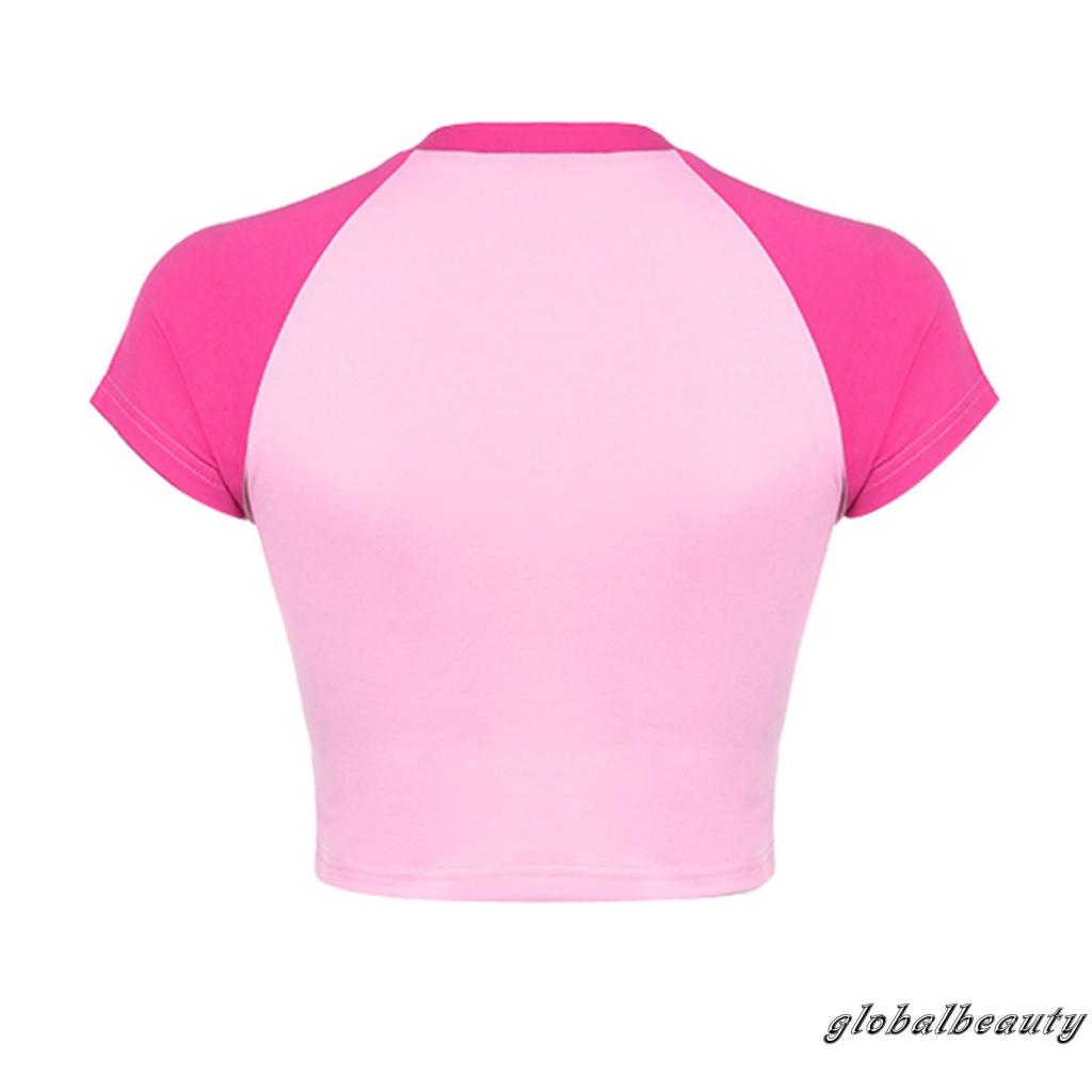Áo Thun Croptop Tay Ngắn Màu Sắc Tương Phản In Chữ Thời Trang Mùa Hè Dành Cho Nữ