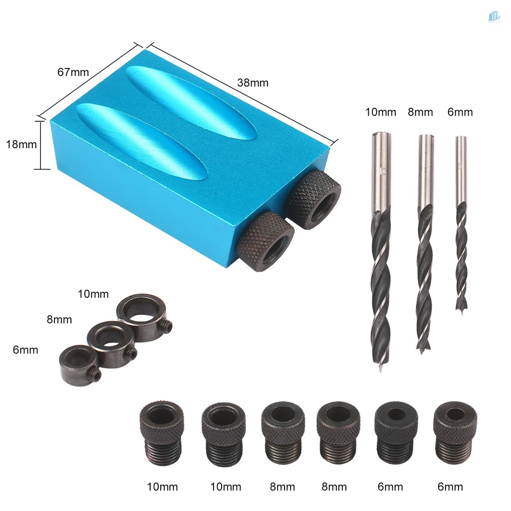 Bộ 14 Dụng Cụ Định Vị Lỗ Khoan 8mm 10mm Góc 15 Độ Chuyên Dụng Cho Thợ Mộc