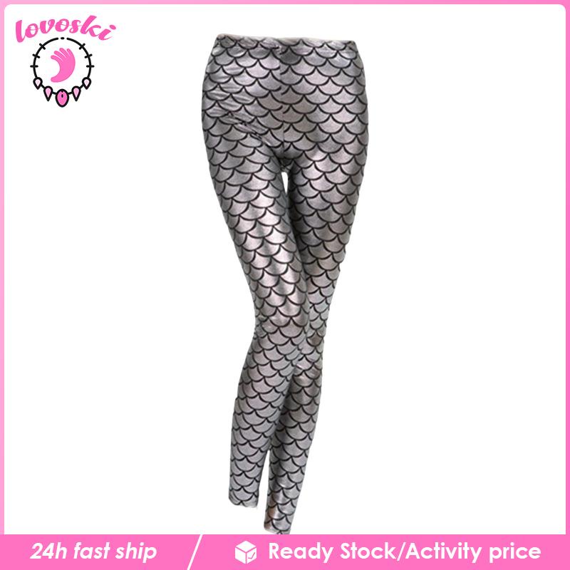 [Lovoski] Quần Legging Dáng Ôm Eo Cao Họa Tiết Vảy Cá Cho Nữ Biểu Diễn Sân Khấu