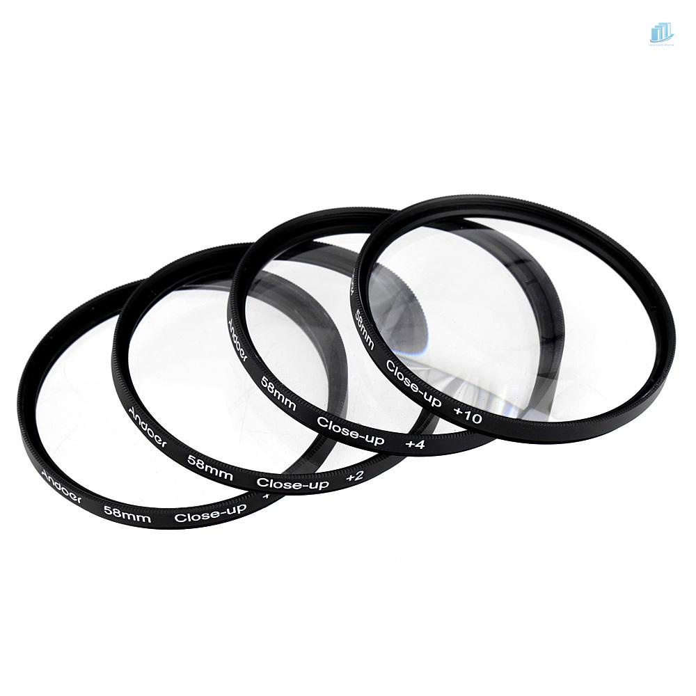 Bộ Kính Lọc Máy Ảnh Andoer 58mm + 1 + 2 + 4 + 10 Kèm Túi Đựng Cho Rebel T5i T4i EOS 1100D 650D 600D DSLRs