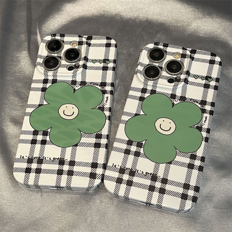 Ốp Điện Thoại Cứng Họa Tiết Bông Hoa Mặt Cười Màu Xanh Lá Xinh Xắn Cho Iphone12 XR 11max 14Pro RK8L