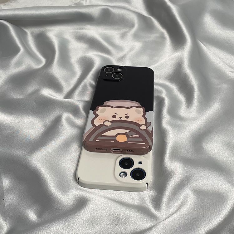 Ốp Điện Thoại Họa Tiết Chú Gấu Lái Xe Dễ Thương Cho iPhone Xplus141114Phim Dán Cứng 13 Phong Cách Mới Cho Cặp Đôi KLMZ