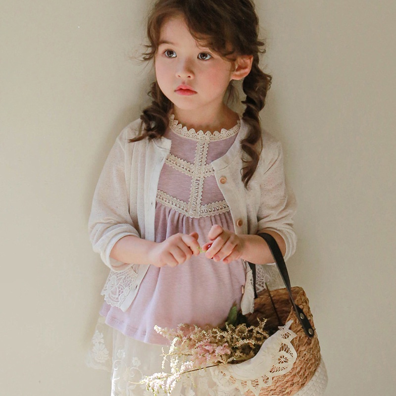 Áo Khoác Cardigan Chống Nắng Viền Ren Dễ Thương Kiểu Hàn Quốc Thời Trang Mùa Hè 2023 Cho Bé Gái