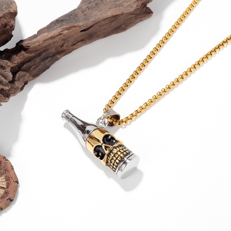 Vòng cổ Thép Titan Không Gỉ Mặt Đầu Lâu / Chai Rượu Phong Cách Hip Hop Thời Trang Cho Nam Và Nữ