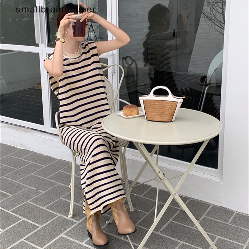 Đầm Dài Không Tay Họa Tiết Kẻ Sọc Đơn Giản Phong Cách Hàn Quốc Cho Nữ SBS