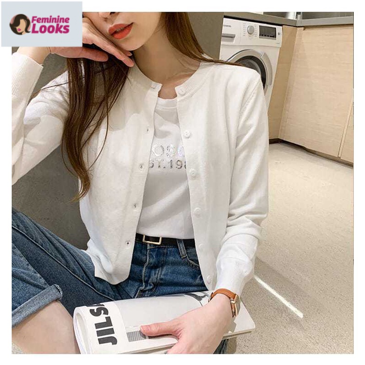 Áo Khoác Cardigan Dệt Kim Mỏng Dáng Ngắn Thời Trang