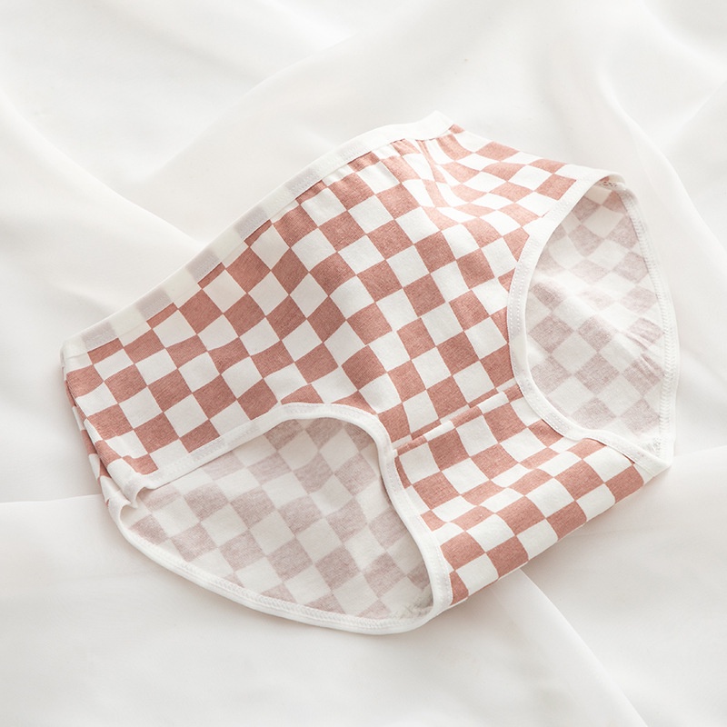 Quần Lót Cotton Thoáng Khí Họa Tiết Caro Dễ Thương Cho Nữ