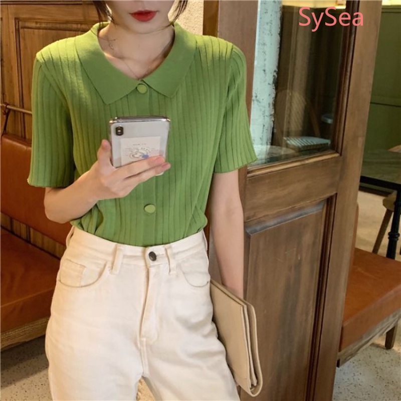 Áo Polo Dệt Kim Thời Trang Mùa Hè Dành Cho Nữ