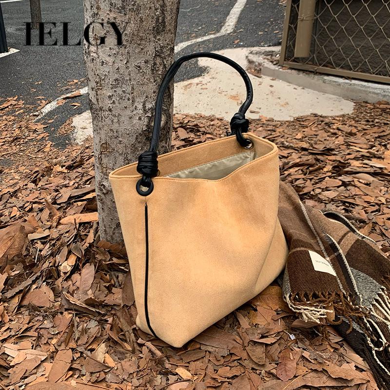 Túi Đeo Chéo Da Lộn Màu Sắc Tương Phản Sức Chứa Lớn Phong Cách Hàn Quốc Cho Nữ