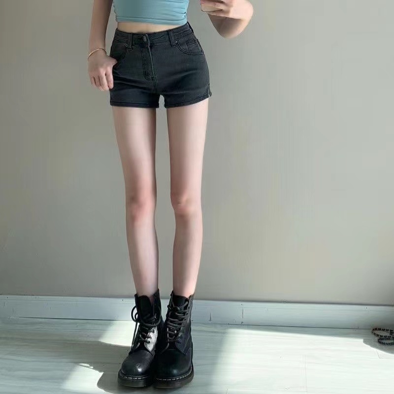 Quần Đùi denim lưng cao co giãn xẻ tà nhỏ mùa hè cho bigsize  jean nữ ngắn