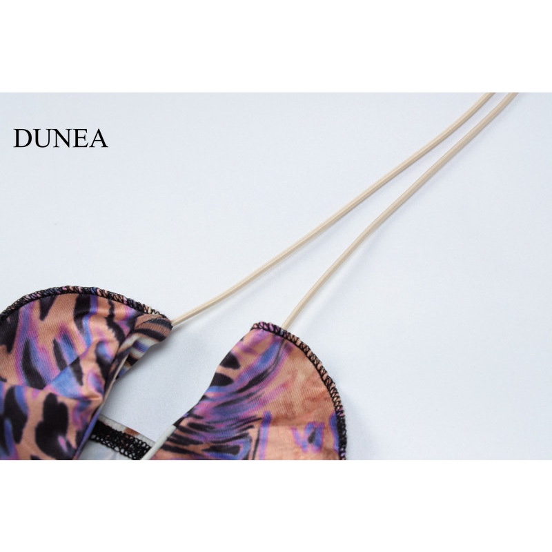 DUNEA Đầm Cổ Thấp Hở Lưng Cột Dây In Họa Tiết Động Vật Quyến Rũ Cho Nữ