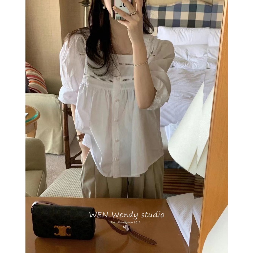 Áo Kiểu Cổ Vuông Tay Ngắn Dáng Rộng Phong Cách Hàn Quốc Thời Trang Mùa Hè Xinh Xắn Cho Nữ