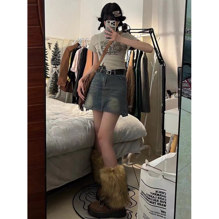 [F &amp; X] Áo Thun Cotton Ngắn Tay Phối Khóa Kéo Lệch Vai Phong Cách Công Nghiệp Retro Mỹ Độc Đáo
