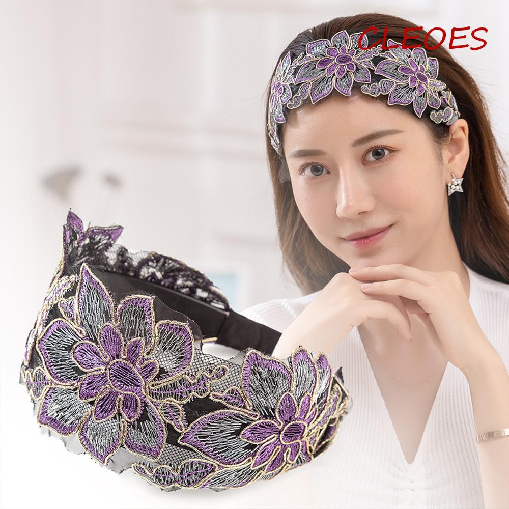 Băng Đô Cài Tóc Họa Tiết Hoa Thêu Có Răng Chống Trượt Có Thể Điều Chỉnh Cho Nữ