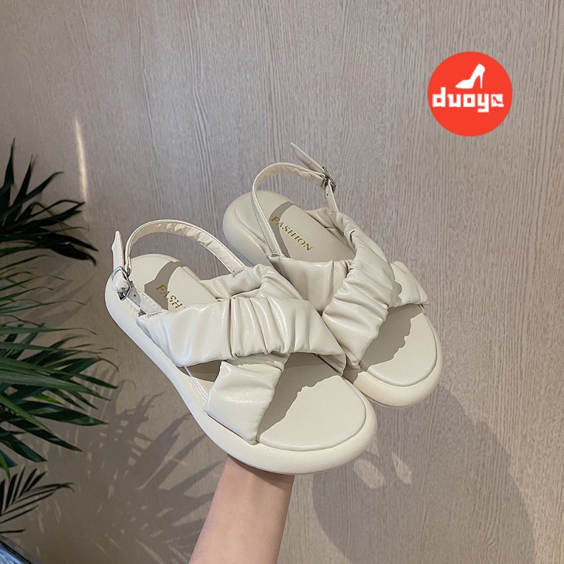 Giày Sandal Mùa Hè Hai Quai Đế Phẳng Phong Cách Hàn Quốc Cho Nữ Giới 2021