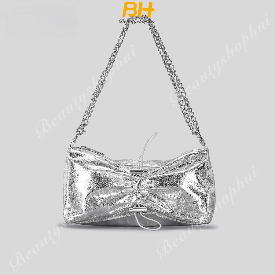 Túi Đeo Chéo Da PU Bóng Dây Rút Xếp Ly Màu laser Phong Cách Thời Trang 2023