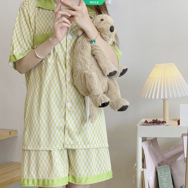 Bộ Đồ Ngủ Áo Tay Ngắn Phối Quần Short Thiết Kế Đơn Giản Dễ Thương Phong Cách Harajuku Thời Trang Mùa Hè Cho Nữ