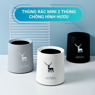 Thùng Rác Mini Không Nắp Hình Hươu Loại 2 Thùng Chồng Để Bàn Văn Phòng Nhựa PP Đa Năng Nhiều Màu Siêu Xinh 23TRN02