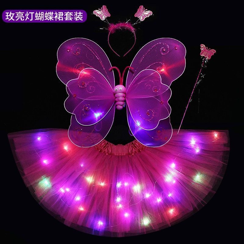 Đầm Công Chúa Hình Cánh Bướm Màu Cầu Vồng Phát Sáng Cho Bé Gái