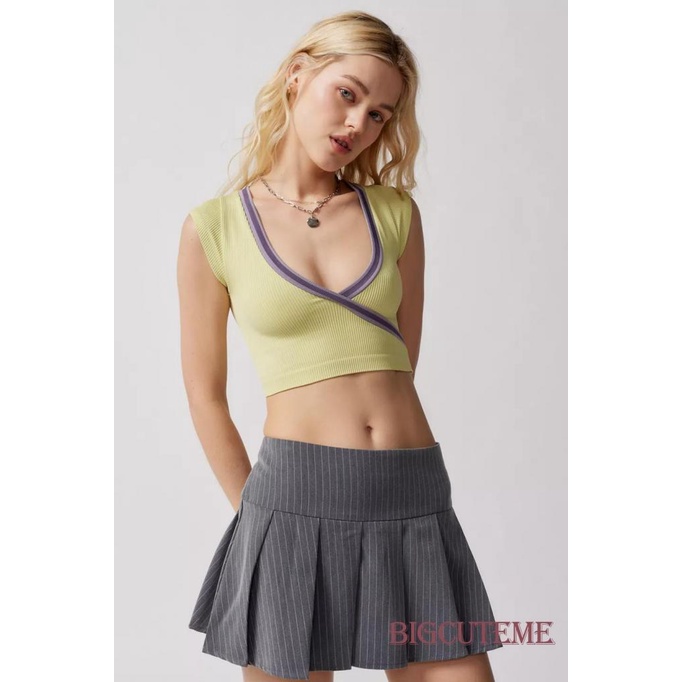 Áo Croptop Cổ Chữ V Màu Sắc Tương Phản Thời Trang Mùa Hè Cho Nữ