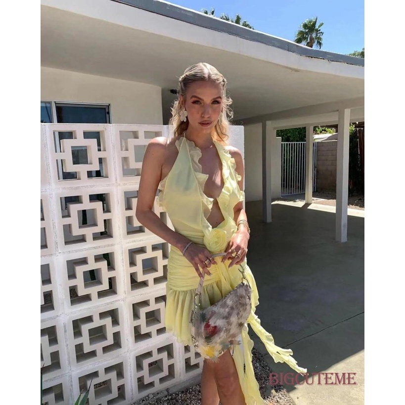 Đầm Hai Dây Mùa Hè Ôm Dáng In Hoa Có Tua Rua Cho Nữ