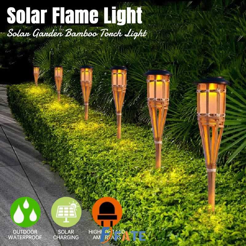 Đèn Led Sân Vườn Năng Lượng Mặt Trời Bằng Tre Đèn Bãi Cỏ Ngọn Lửa Cảm Biến Tự Động Chống Nước Ngoài Trời Cho Hàng Rào Nhà Cửa Lối Đi Đèn Đường FATE1
