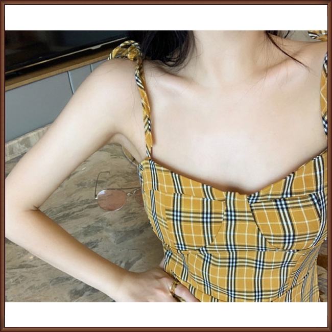 Đầm Dáng Ôm Họa Tiết Kẻ Sọc Màu Vàng Thời Trang Mùa Hè Cho Nữ